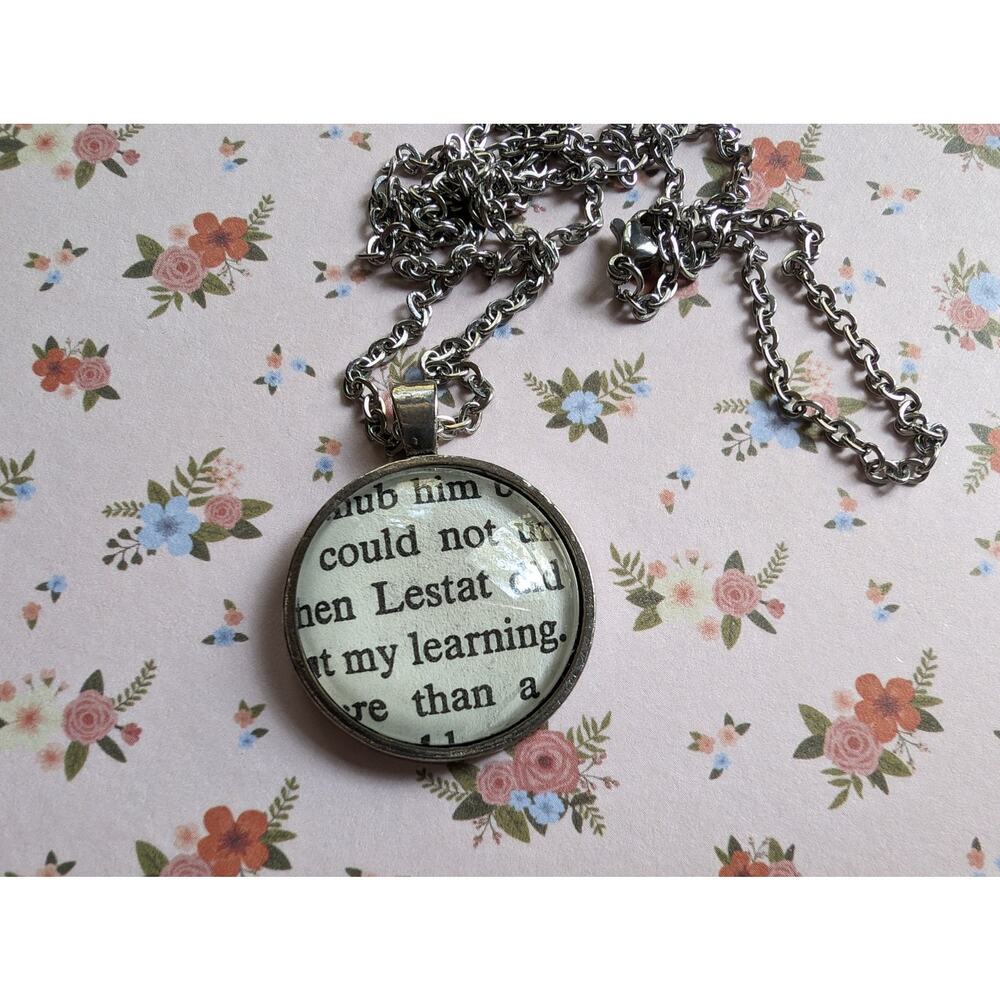 Lestat pendant necklace made with Interview with a Vampire book pages